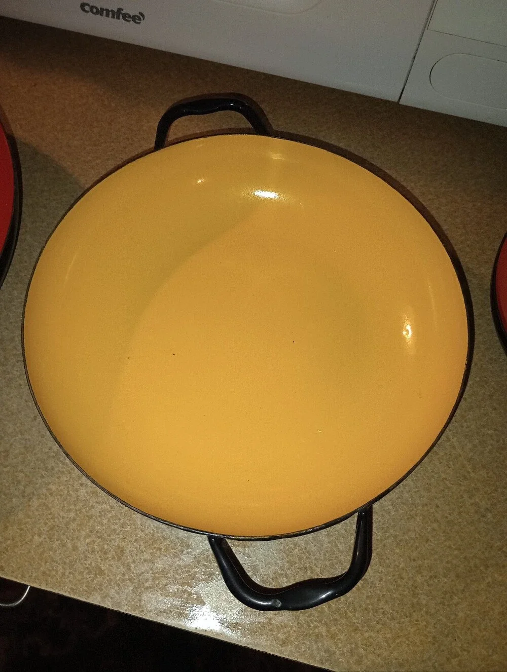 Vintage Orange & Yellow Huta Silesia Enamel Nesting Saute Pans